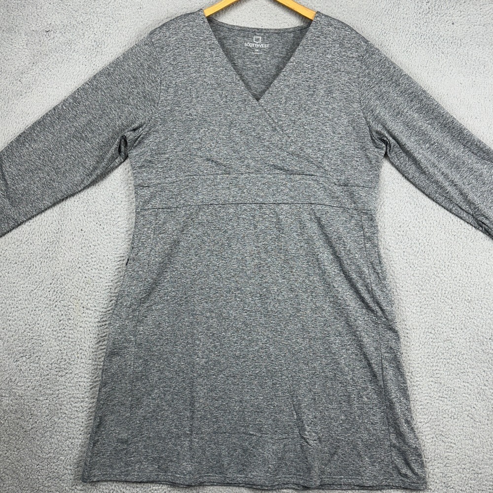 ScotteVest Office Dress Womens M2 3XL Gray Faux wrap Fleece Lined Midi Stretch